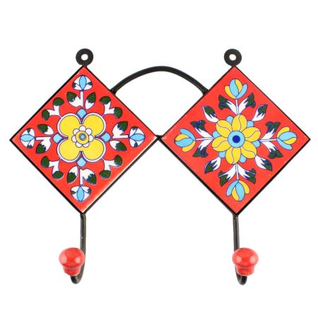 Yellow Floral Ceramic Tile Wall Hook 